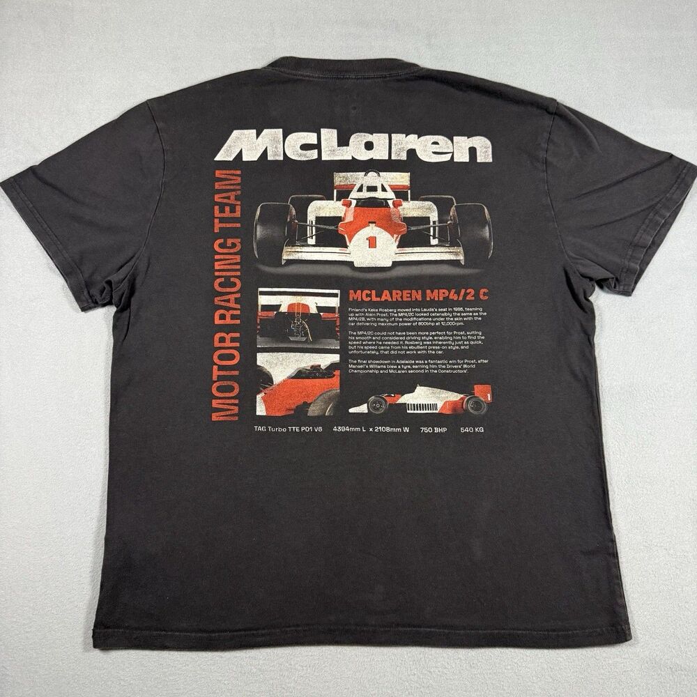 McLaren Formula 1 Team Racing Graphic T-Shirt Mens L Black MP4/2C Vintage Style